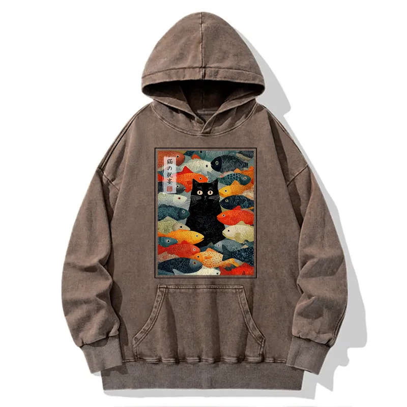 Tokyo-Tiger The Cat's Feast of Fish Washed Hoodie