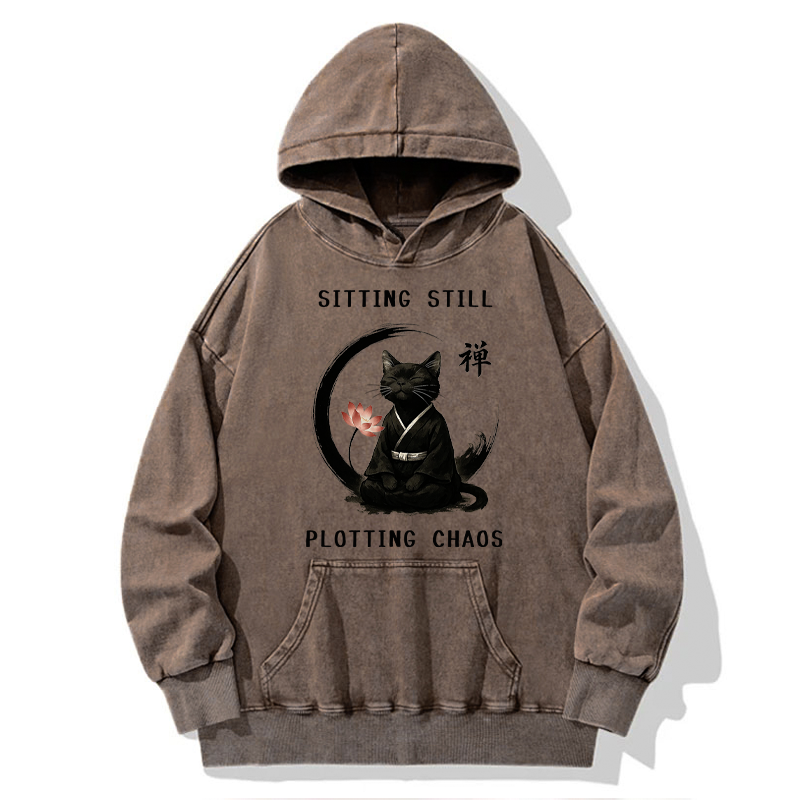 Tokyo-Tiger Sitting still  plotting chaos Calming Zen Cat Funny Washed Hoodie