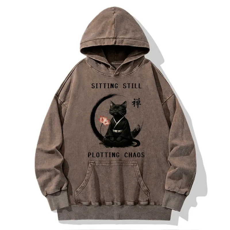 Tokyo-Tiger Sitting still  plotting chaos Calming Zen Cat Funny Washed Hoodie