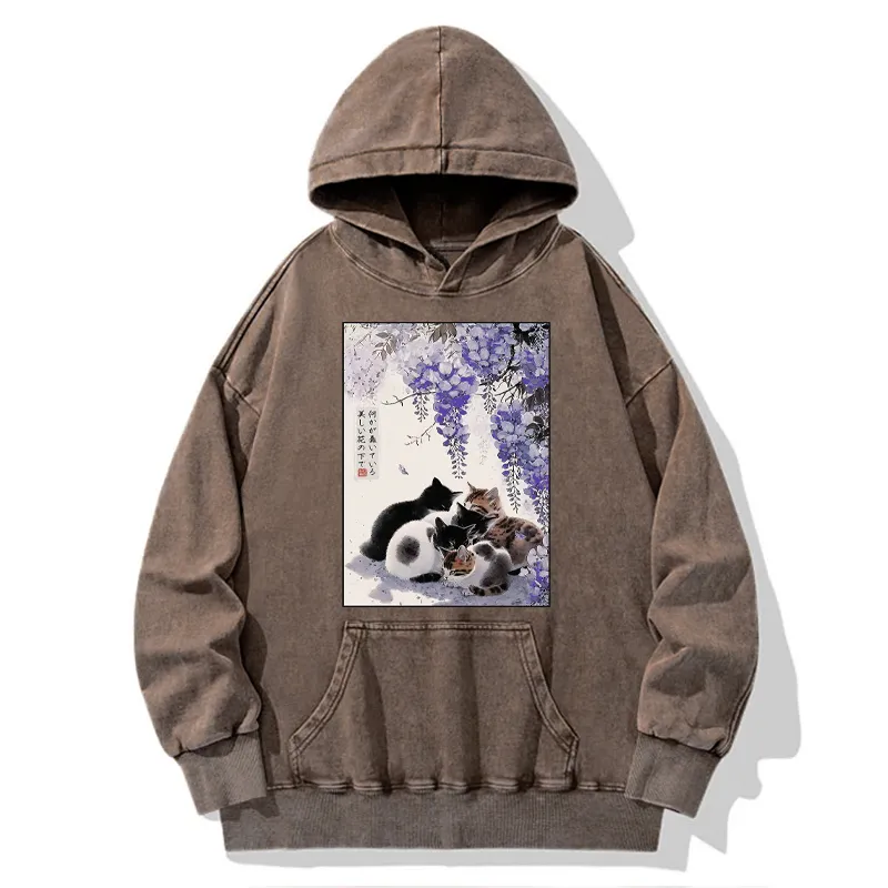 Tokyo-Tiger Sitting still  plotting chaos Calming Zen Cat Funny Washed Hoodie