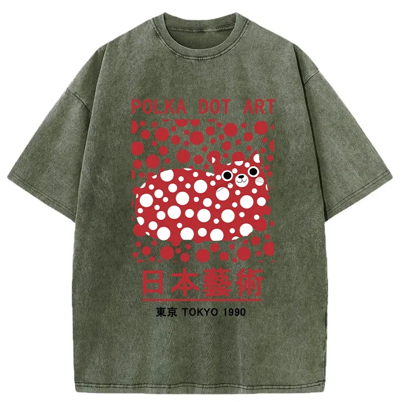 Tokyo-Tiger Japanese Polka Dot Art Washed T-Shirt