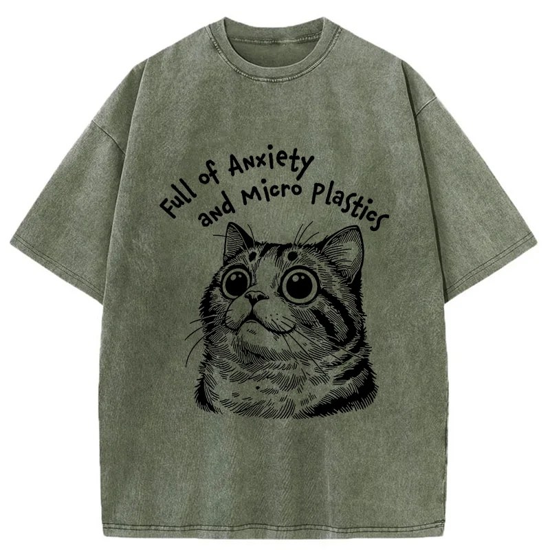 Tokyo-Tiger Full Of Anxiety And Microplastics Cat Washed T-Shirt