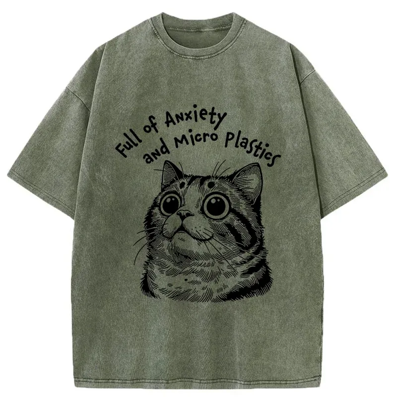 Tokyo-Tiger Full Of Anxiety And Microplastics Cat Washed T-Shirt