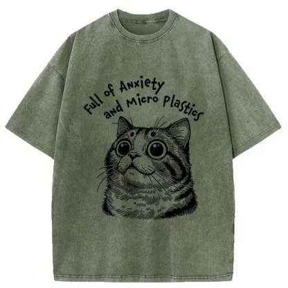 Tokyo-Tiger Full Of Anxiety And Microplastics Cat Washed T-Shirt