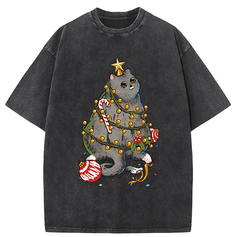 Tokyo-Tiger Christmas Decoration Cat Washed T-Shirt
