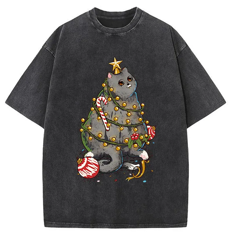 Tokyo-Tiger Christmas Decoration Cat Washed T-Shirt