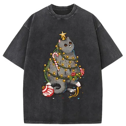 Tokyo-Tiger Christmas Decoration Cat Washed T-Shirt