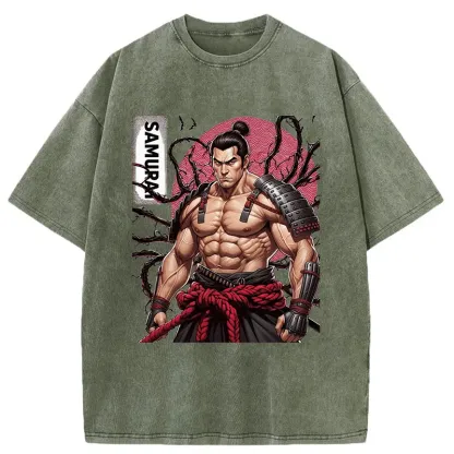 Tokyo-Tiger Strong Japanese Samurai Washed T-Shirt