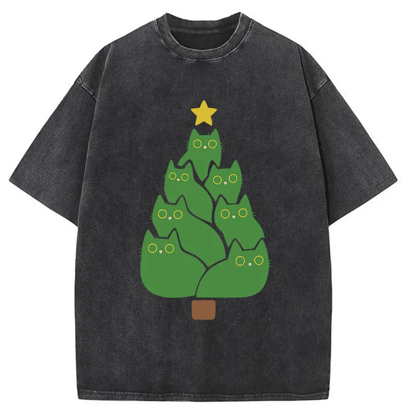 Tokyo-Tiger Christmas Tree Cat Washed T-Shirt