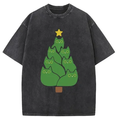 Tokyo-Tiger Christmas Tree Cat Washed T-Shirt