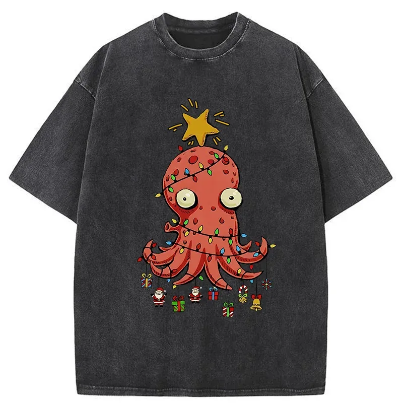 Tokyo-Tiger Christmas Octopus Washed T-Shirt
