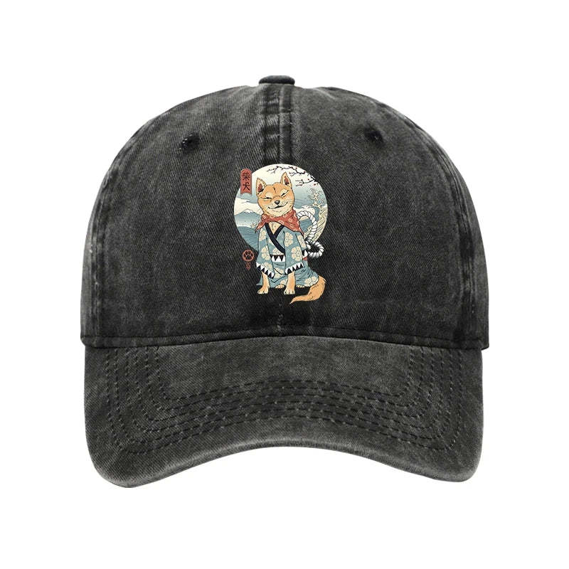 Tokyo-Tiger Samurai Shiba Dog Japanese Washed Cap Sale