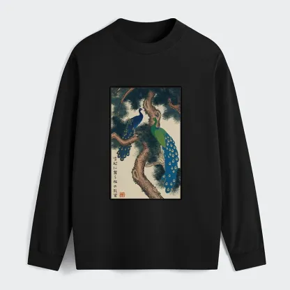 Tokyo-Tiger Peacocks in Snowy Pines Classic Long Sleeve T-Shirt