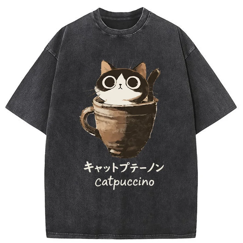 Tokyo-Tiger Cat Cappuccino Washed T-Shirt