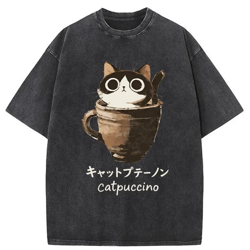 Tokyo-Tiger Cat Cappuccino Washed T-Shirt
