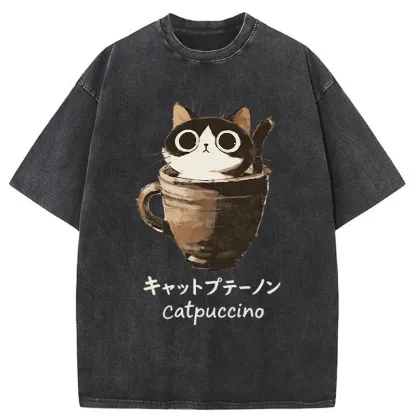 Tokyo-Tiger Cat Cappuccino Washed T-Shirt