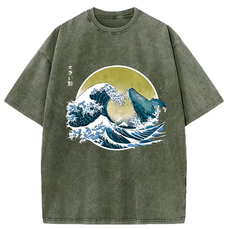 Tokyo-Tiger The Great Wave Off Whale Washed T-Shirt