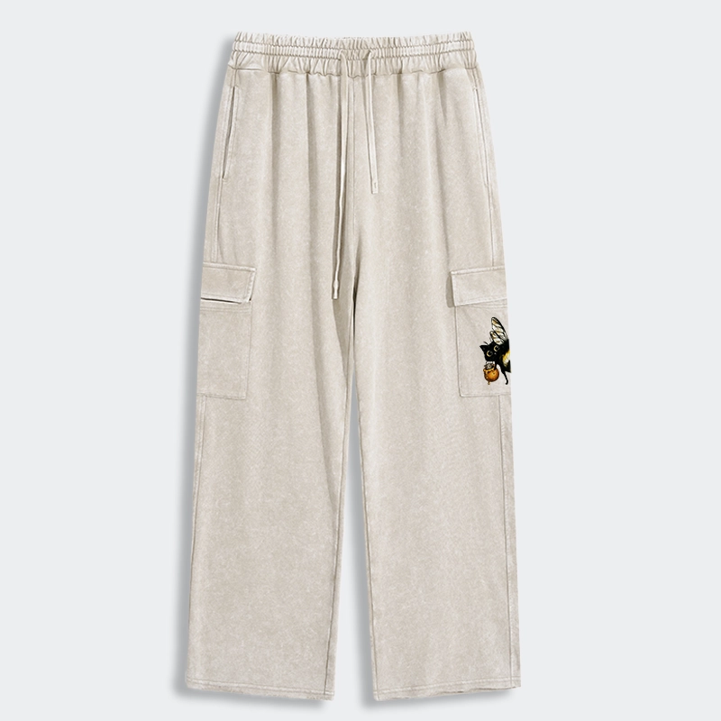 Tokyo-Tiger Cute Catbee Butt Washed Utility Sweatpants