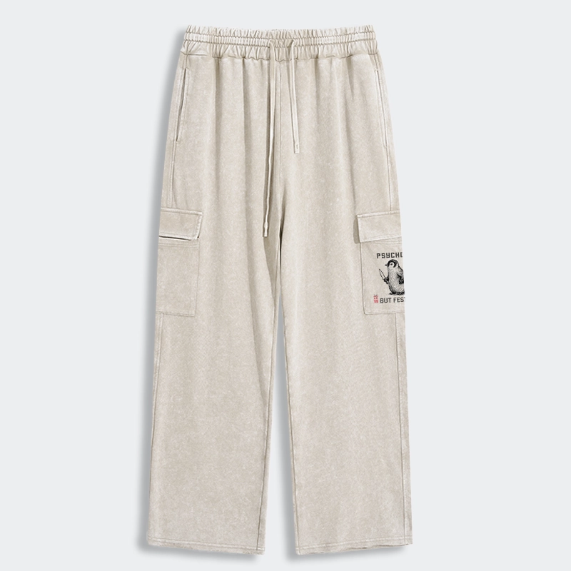 Tokyo-Tiger Overstimulated but Festive Christmas Washed Utility Sweatpants