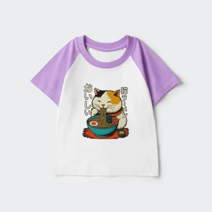 Tokyo-Tiger Cute Eat Eating Japanese Ramen Kids Raglan T-shirt