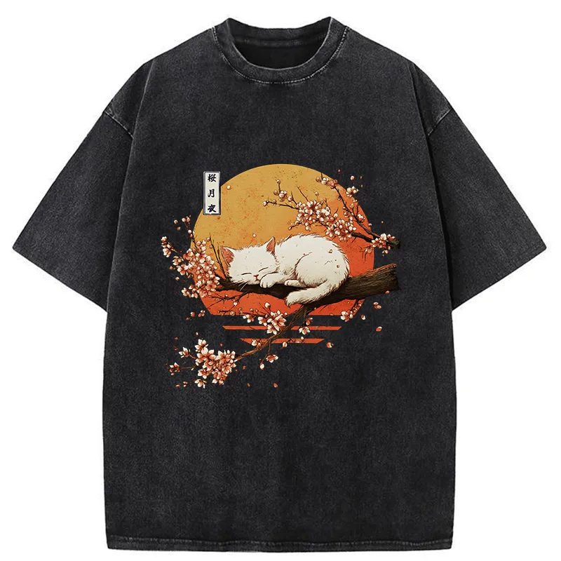 Tokyo-Tiger Cat Sakura Washed T-Shirt
