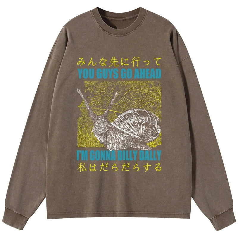 Tokyo-Tiger Slow Snail Japanese Washed Long Sleeve T-Shirt