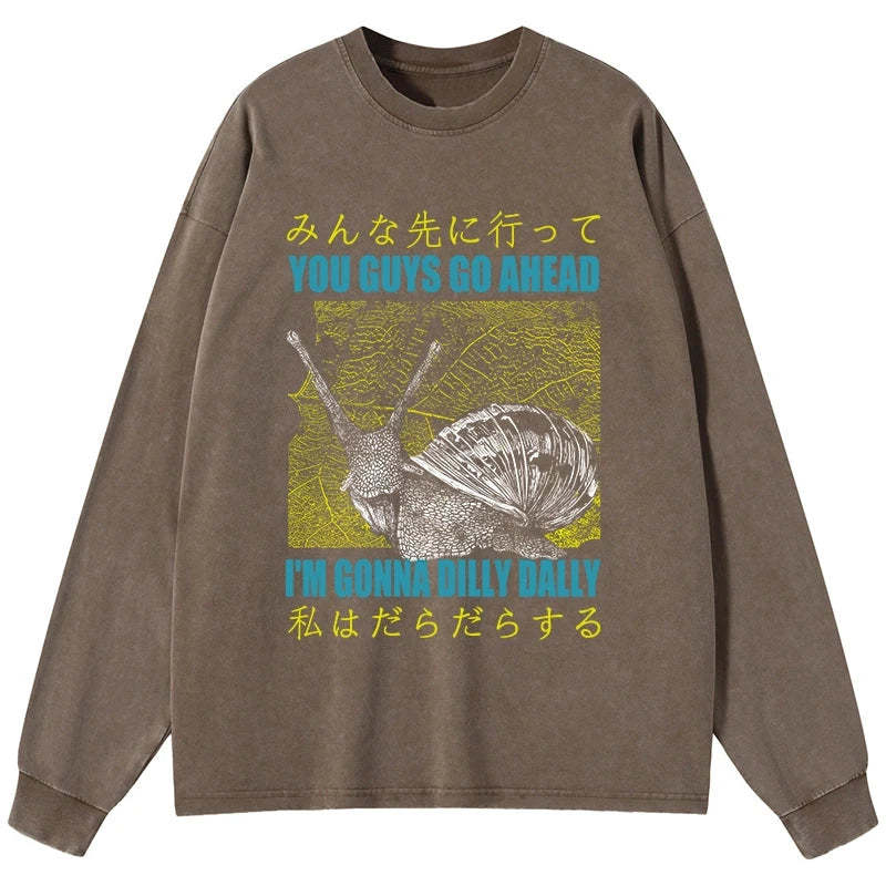 Tokyo-Tiger Slow Snail Japanese Washed Long Sleeve T-Shirt