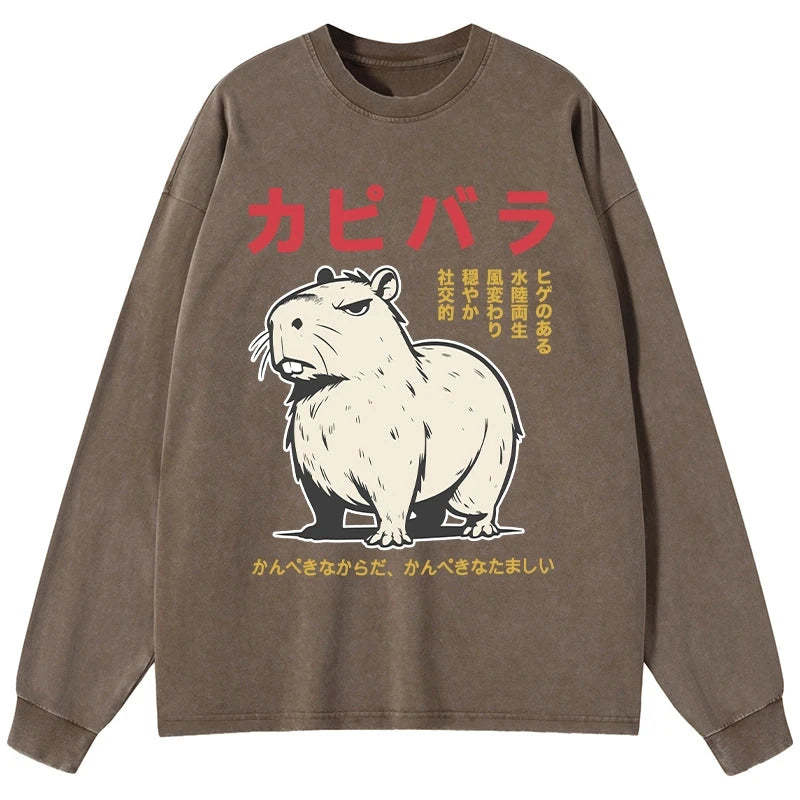 Tokyo-Tiger Angry Capybara Japan Washed Long Sleeve T-Shirt