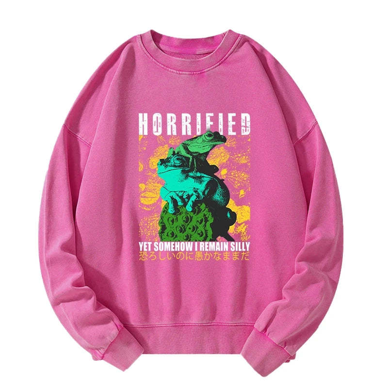 Tokyo-Tiger Horrified Two Frogs Funny Washed Sweatshirt Sale