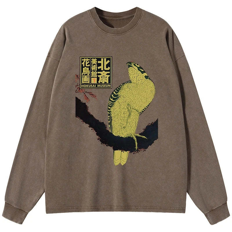 Tokyo-Tiger Hokusai Museum Flower And Bird Washed Long Sleeve T-Shirt