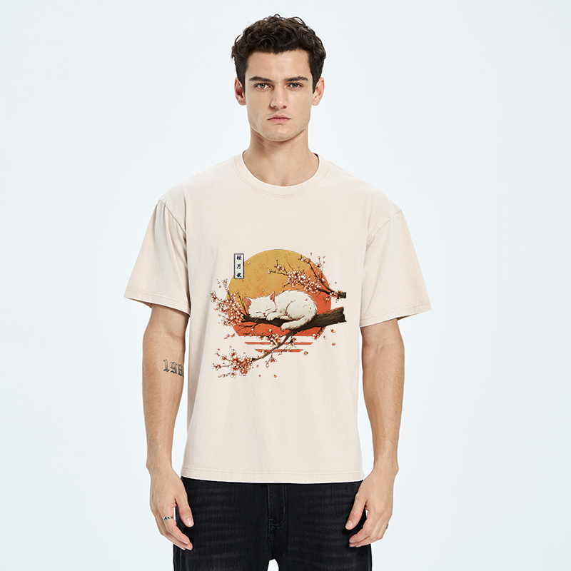 Tokyo-Tiger Cat Sakura Washed T-Shirt