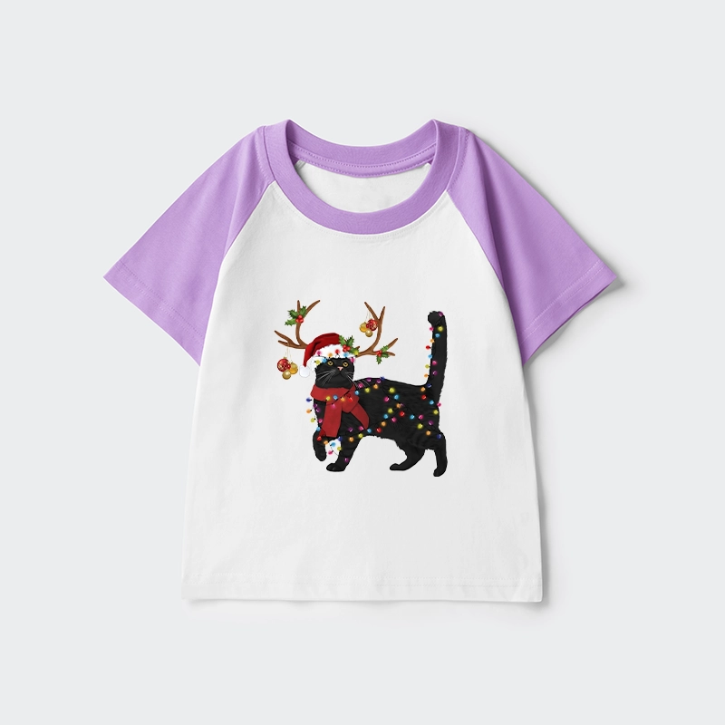 Tokyo-Tiger Christmas Black Cat Kids Raglan T-shirt