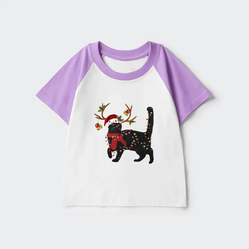 Tokyo-Tiger Christmas Black Cat Kids Raglan T-shirt