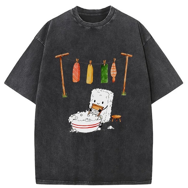 Tokyo-Tiger Sushi Washing Clothes Washed T-Shirt