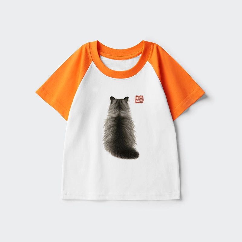 Tokyo-Tiger Cat's Back Ink Painting Kids Raglan T-shirt