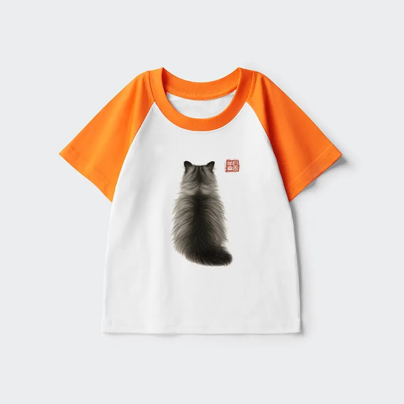 Tokyo-Tiger Cat's Back Ink Painting Kids Raglan T-shirt