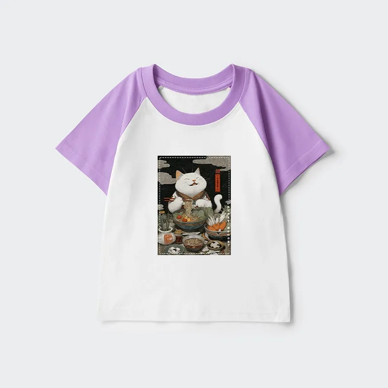 Tokyo-Tiger The Ramen-Loving Cat Kids Raglan T-shirt