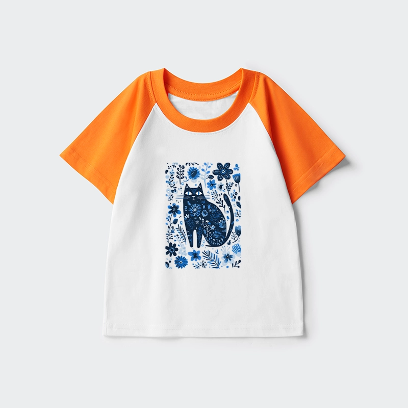 Tokyo-Tiger A Cat Among Flowers Kids Raglan T-shirt