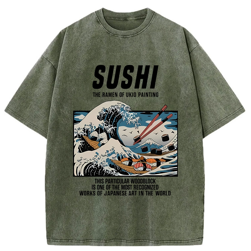 Tokyo-Tiger The Great Wave Off Sushi Washed T-Shirt