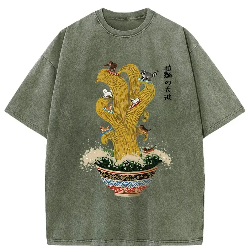Tokyo-Tiger Ramen Surfing Washed T-Shirt