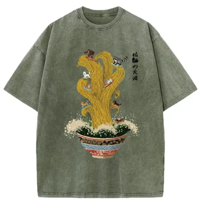 Tokyo-Tiger Ramen Surfing Washed T-Shirt
