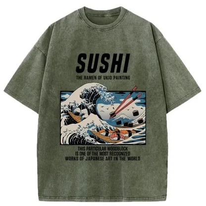 Tokyo-Tiger The Great Wave Off Sushi Washed T-Shirt