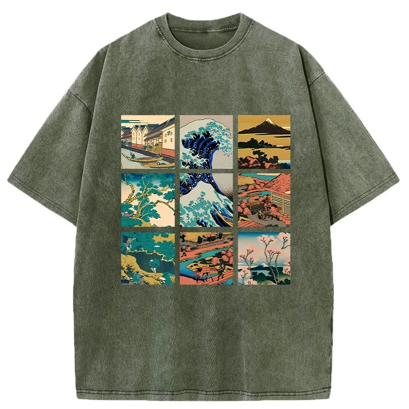 Tokyo-Tiger Japanese Traditional Landscape Washed T-Shirt