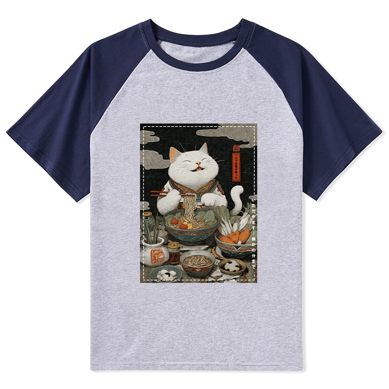 Tokyo-Tiger The Ramen-Loving Cat Raglan T-shirt