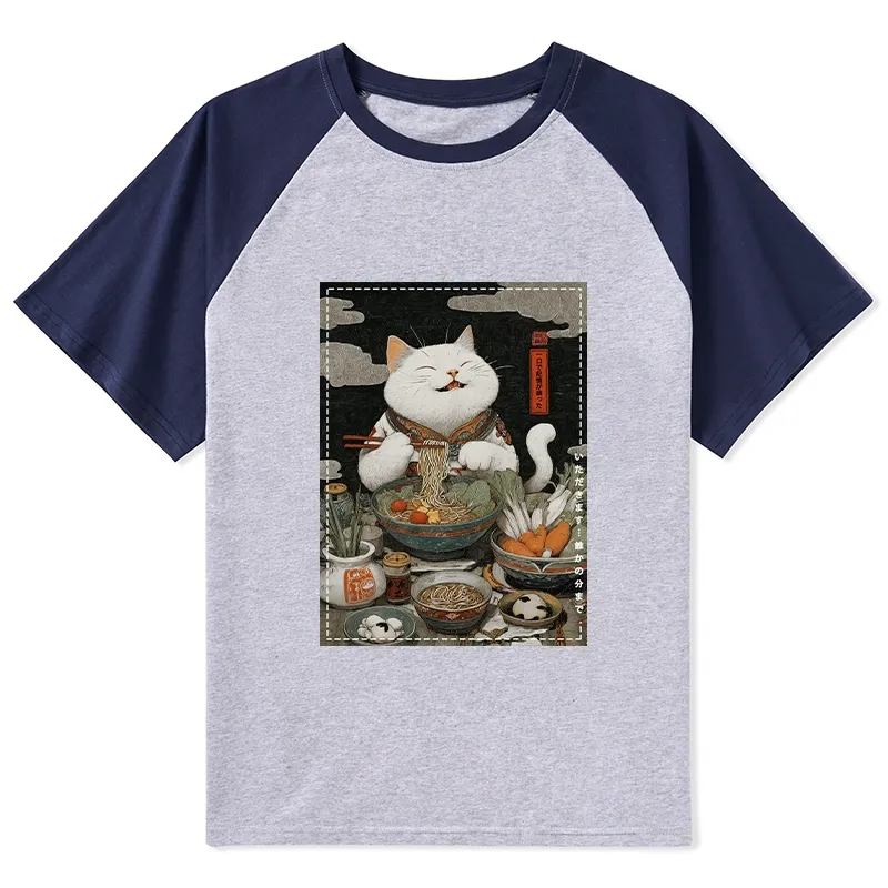 Tokyo-Tiger The Ramen-Loving Cat Raglan T-shirt