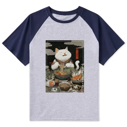 Tokyo-Tiger The Ramen-Loving Cat Raglan T-shirt