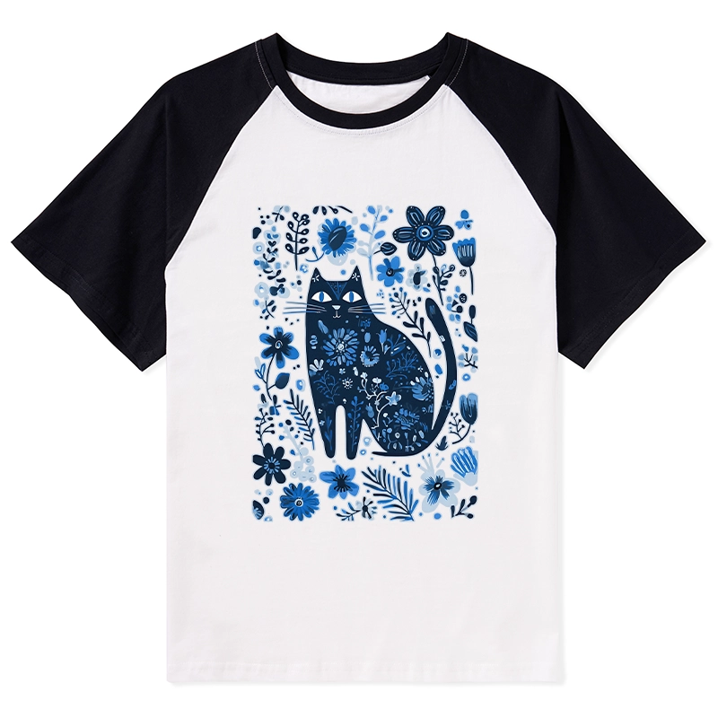 Tokyo-Tiger A Cat Among Flowers Raglan T-shirt