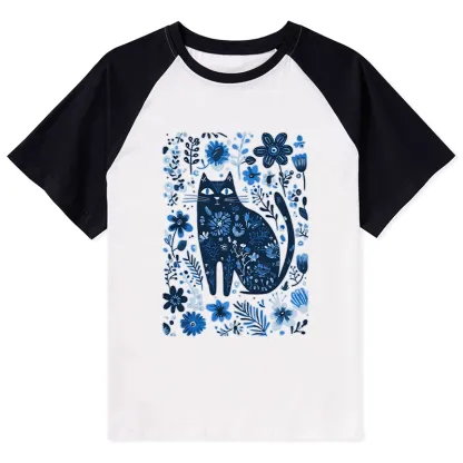 Tokyo-Tiger A Cat Among Flowers Raglan T-shirt