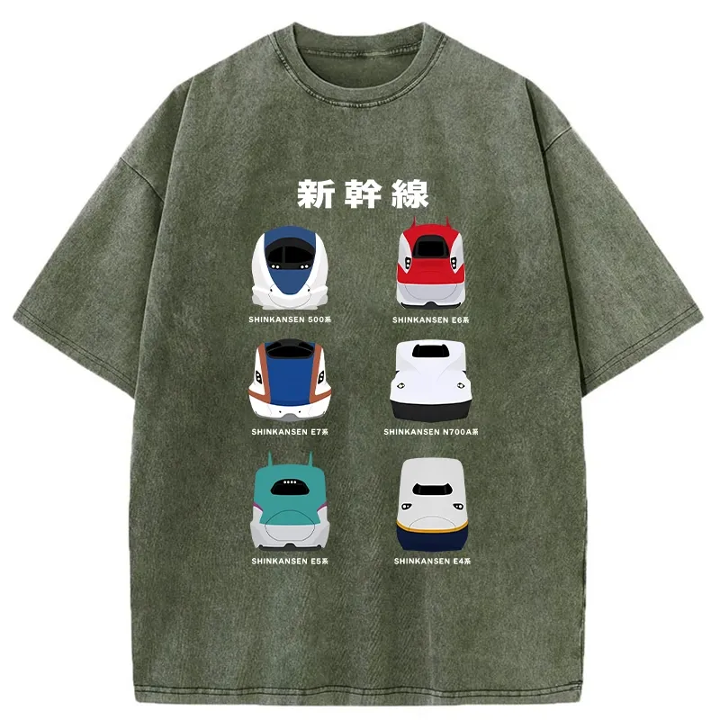 Tokyo-Tiger Shinkansen Cartoon Train Washed T-Shirt Sale