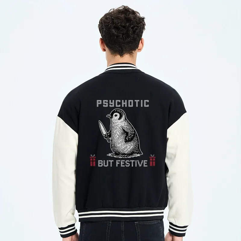 Tokyo-Tiger Overstimulated but Festive Christmas Embroidery Varsity Jacket